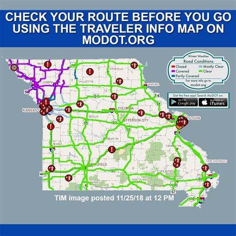 For more information, call MoDOT at 888-ASK-MODOT (275-6636) or visit www. . Missouri highway conditions